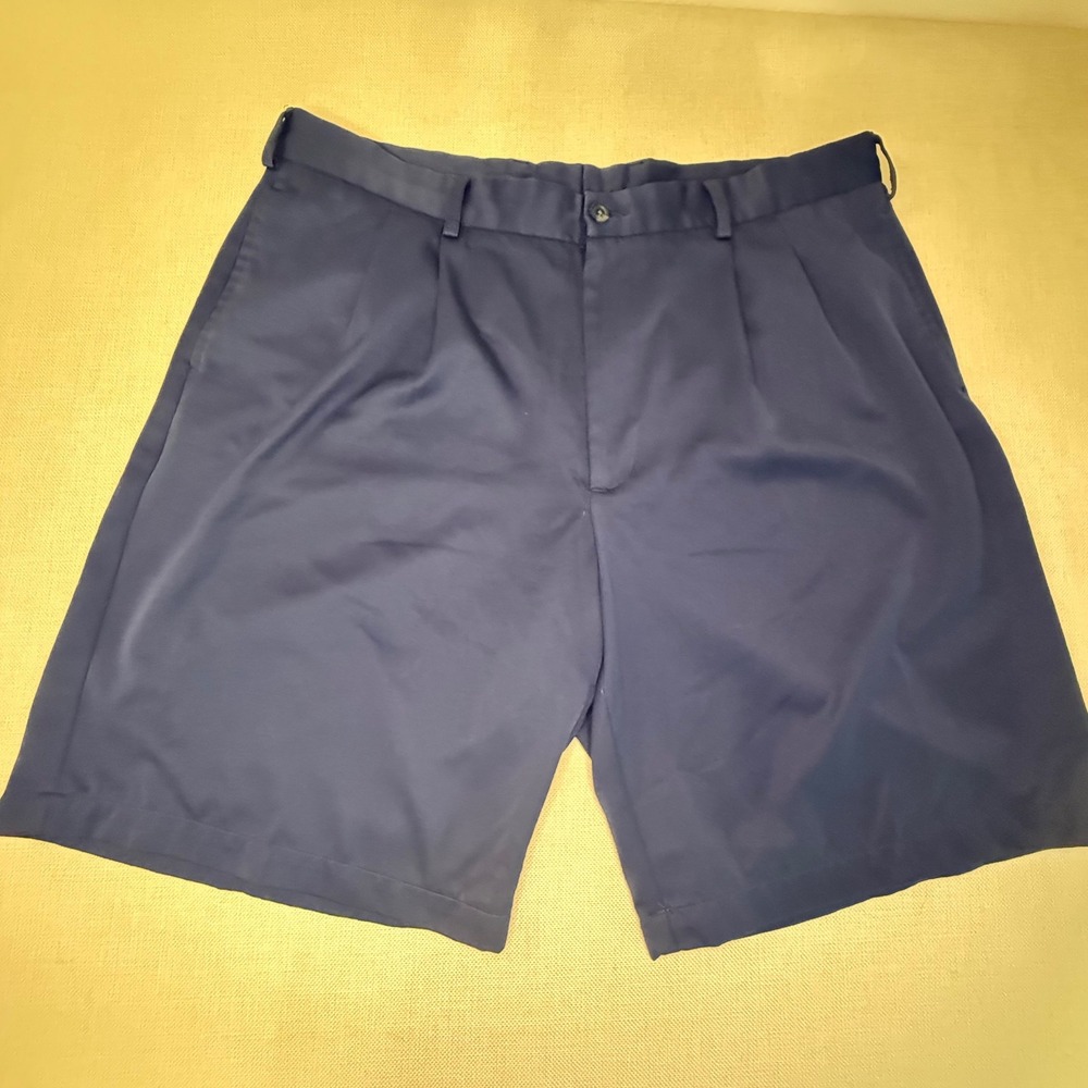 Pebble Beach Mens Golf Shorts Navy Blue Pleated Performance 38 Polyester 0412‎